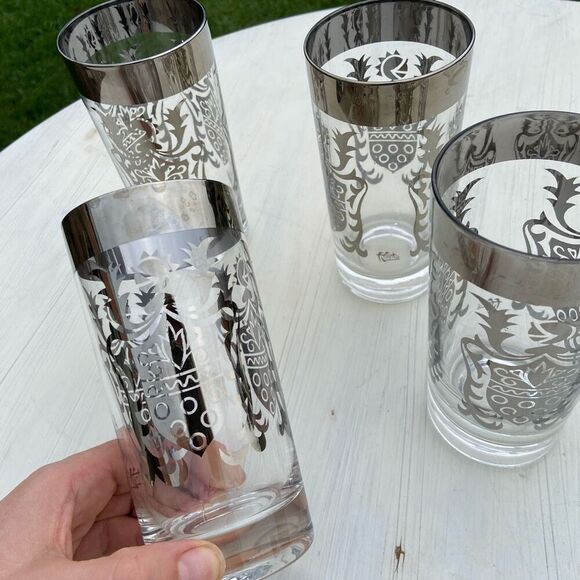 Vintage Kimiko Guardian Shield Crest glass (4) set , Lusterware by Vitreon, vint - Picture 1 of 7